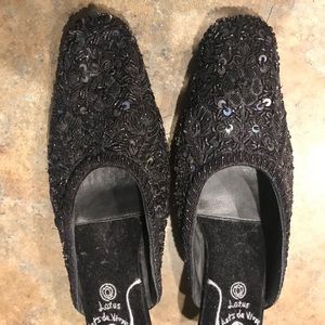 Lotus Arts de Vivre Black Beaded Mules